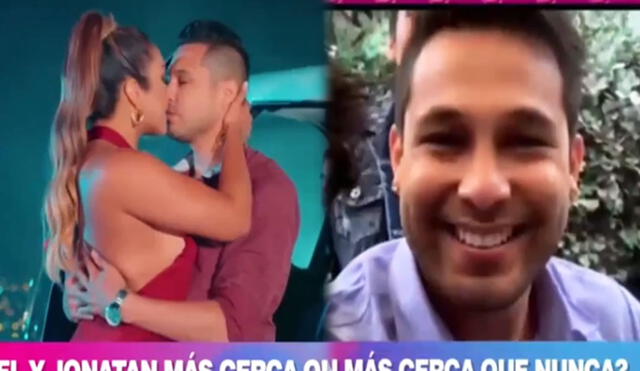 Isabel Acevedo y Jonathan Rojas se dieron un beso durante la grabación de un videoclip. Foto: captura América TV