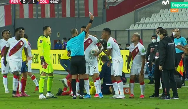 Miguel Trauco fue expulsado antes del descanso del Perú vs. Colombia por Eliminatorias. Foto: captura de Movistar Deportes