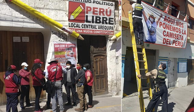 En locales de campaña se exhibían anuncios políticos sin autorización. Foto: Municipalidad de Arequipa