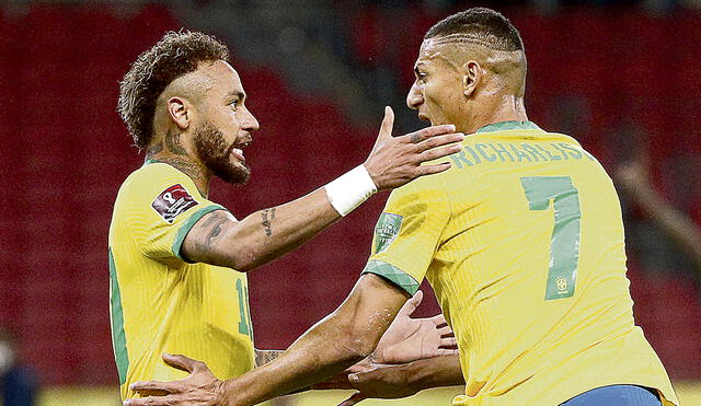 Protagonistas. Neymar y Richarlison celebran sus goles. Foto: difusión