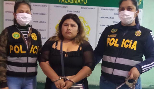 Detenida fue capturada frente a la fábrica de Cementos Pacasmayo. Foto: PNP