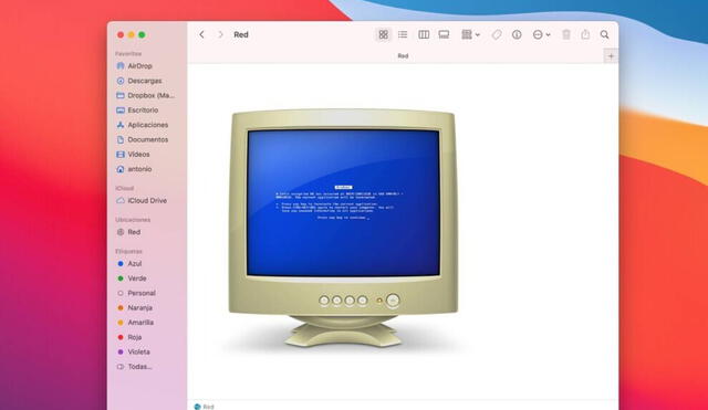 Nunca cambian. El peculiar sentido del humor de Apple se mantiene intacto en mac OS Monterey, donde las PC halladas en la red son representadas con un curioso ícono. Foto: Genbeta