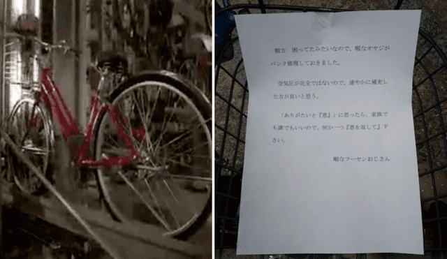 Yauimo se llevó doble sorpresa, su bicicleta seguía allí y se la habían arreglado. Foto: captura de Facebook