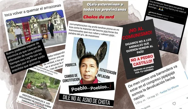La cuenta de Twitter Derechistas Que Le Hacen Campaña A Pedro Castillo ha recopilado decenas de publicaciones de carácter racista y clasista contra los votantes de Pedro Castillo.