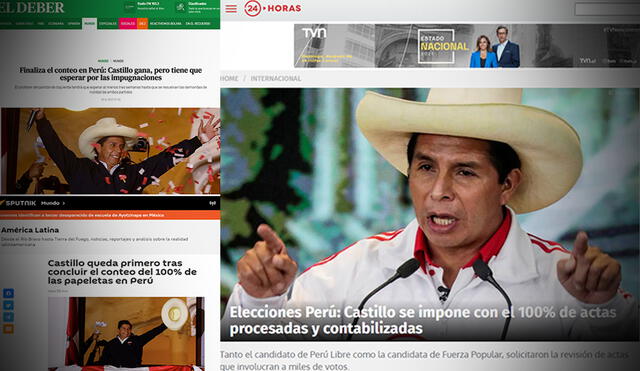 Varios medios extranjeros ya reseñaron lo sucedido en Perú, donde Pedro Castillo culminó de primero tras el 100% de actas contabilizadas. Foto: composición de Giselle Ramos/LR