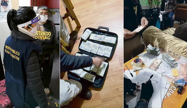 Efectivo. En el domicilio de uno de los funcionarios intervenidos se encontró un maletín con aproximadamente 500 mil soles en efectivo. Foto: composición LR / difusión