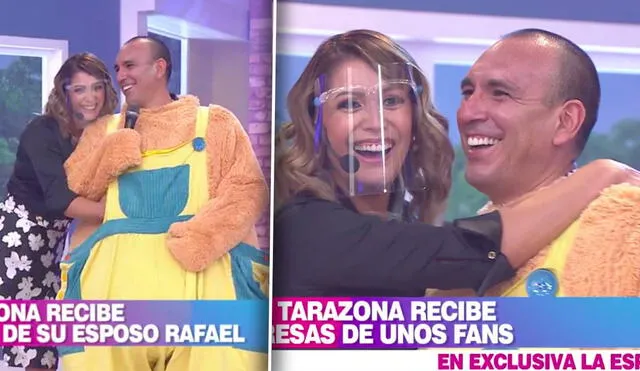 Karla Tarazona no dudó en agradecer el gesto con un conmovedor beso frente a las cámaras. Foto: composición América TV