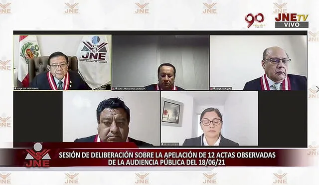 Responsabilidad. El JNE decidió el viernes 11 que, desde el 9 de junio, todas las impugnaciones son extemporáneas. Aceptar discutir los recursos de FP significaría un retroceso en su fallo. Foto: captura JNE TV