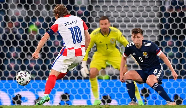 Luka Modric (Croacia) anotó un golazo ante Escocia por la fecha 3 de la Eurocopa 2021. Foto: AFP