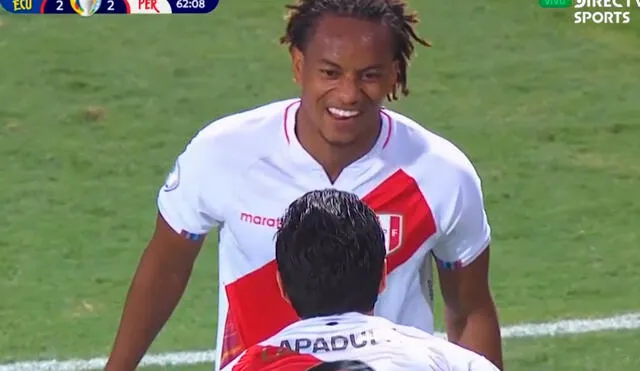 Gianluca Lapadula y André Carrillo fueron los protagonistas del segundo gol peruano ante Ecuador. Foto: captura DirecTV Sports