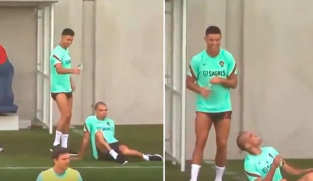 Cristiano Ronaldo le gastó una broma a Pepe durante los entrenamientos. Foto: Instagram/Selección Portugal