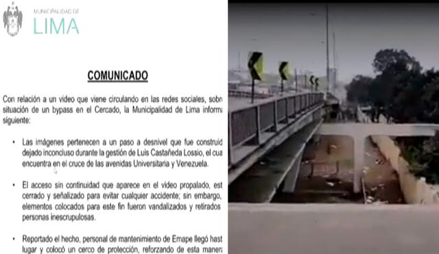 La Municipalidad de Lima informó que la obra cuenta con nueva señalización y protección. Foto: captura Canal N/ composición La República