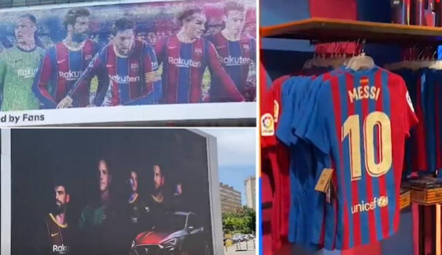 Los alrededores del Camp Nou siguen mostrando la imagen de Messi. Foto: Mundo Deportivo
