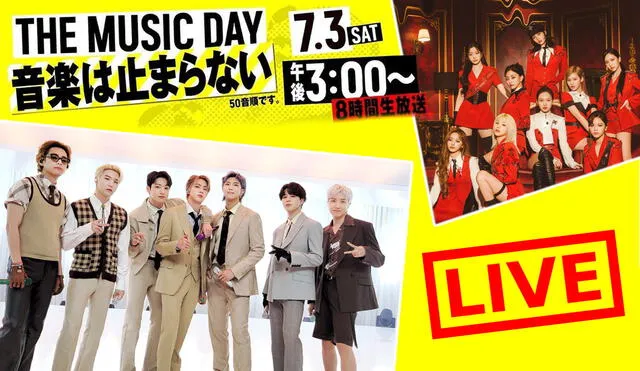 Mira la programación del festival japonés The Music Day. Foto: composición La República/NTV/BIGHIT/JYPE
