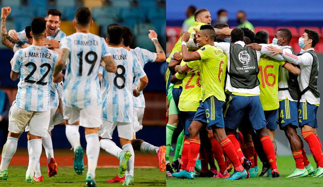 Argentinos y colombianos celebran su victoria tras clasificar a las semifinales del torneo. Este martes se enfrentan por su pase a la final. Foto: composición/EFE