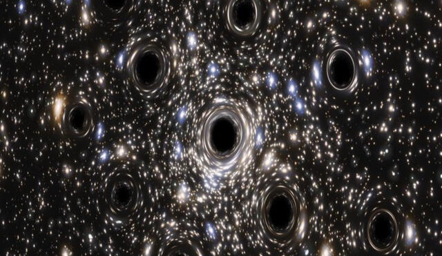 Impresión artística de los agujeros negros en un cúmulo. Foto: ESA/Hubble, N. Bartmann