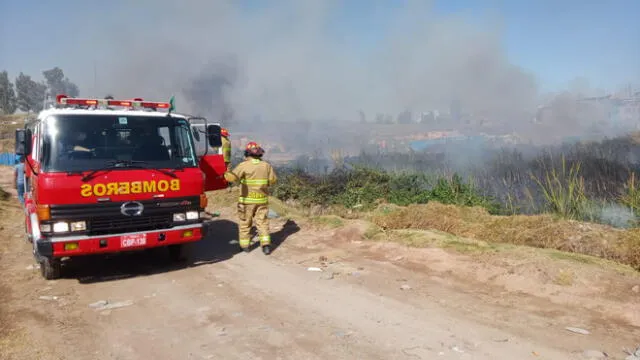 Pobladores temían que el fuego se expanda hacia el campamento de la empresa Ciudandes Jagui. Foto: Municipalidad de Sachaca