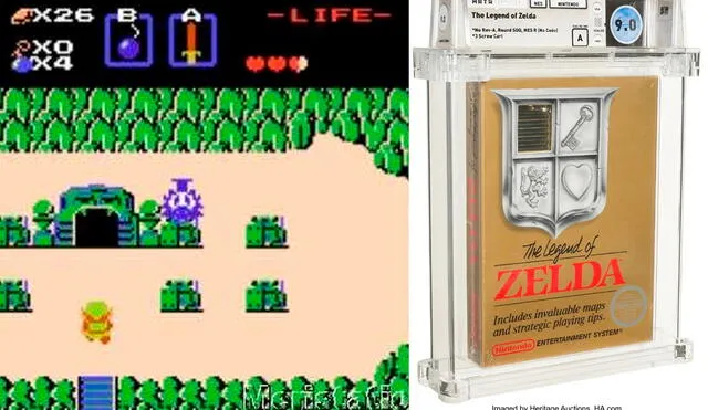 Se trata de la variante NES R de The Legend of Zelda, una de las más raros cartuchos para NES. Foto Heritage Auctions - composición La República.