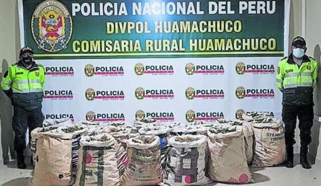 La marihuana fue llevada a la comisaría de Huamachuco, para luego ser derivada al Área Antidrogas de Trujillo. Foto: PNP