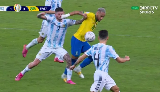 Neymar Jr minimizó la falta sobre Rodrigo De Paul. Foto: captura de DirecTV.