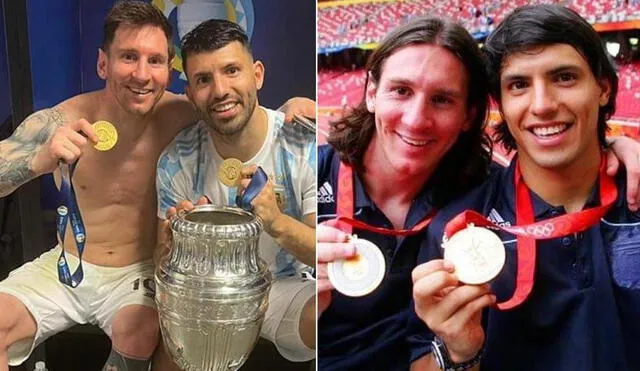 Campeones de América y medallistas de oro en los Juegos Olímpicos, Messi y Agüero vuelven a celebrar un nuevo título juntos. Foto: Instagram Sergio Agüero/composición La República