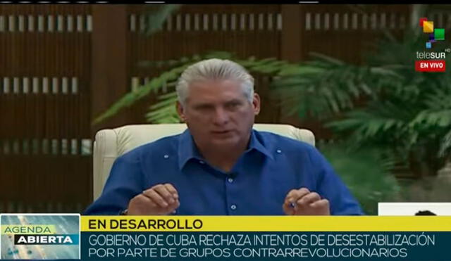 Miguel Díaz-Canel se refirió a las protestas en Cuba como "montaje". Foto: captura de teleSUR