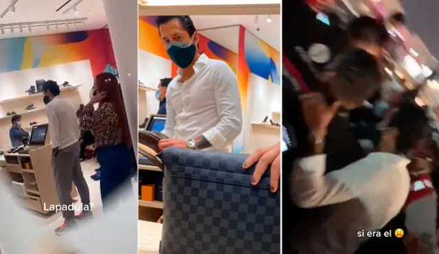 Gianluca Lapadula tuvo que retirarse de la tienda escoltado por seguridad. Foto: captura/TikTok