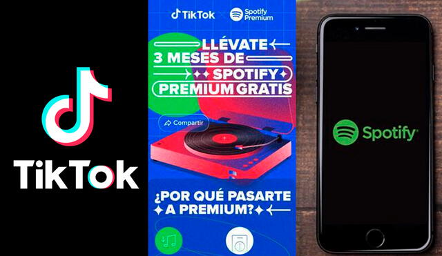La promoción es válida para aquellos usuarios que tienen una cuenta de TikTok y jamás hayan usado Spotify premium. Foto composición La República