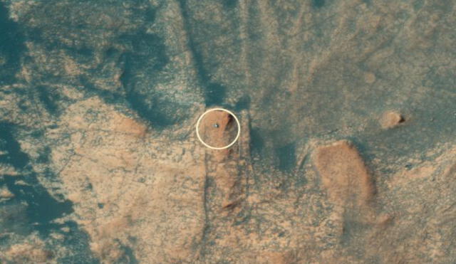 La cámara HiRISE a bordo del Mars Reconnaissance Orbiter de la NASA capturó esta foto del rover Curiosity el 18 de abril de 2021. Foto: NASA / JPL-Caltech / UArizona