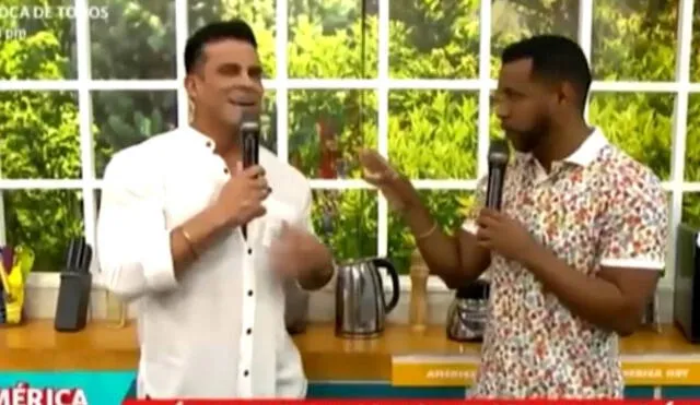 Giselo bromea con Christian Domínguez en vivo. Foto: captura de América TV