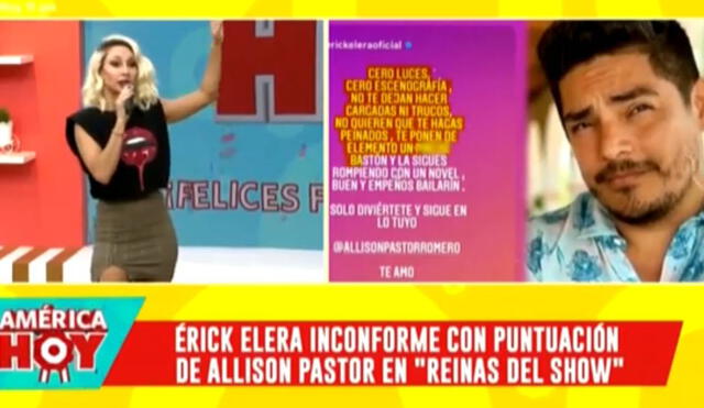 Belén Estévez no permitió que Erick Elera hable mal de Reinas del show. Foto: captura de América TV