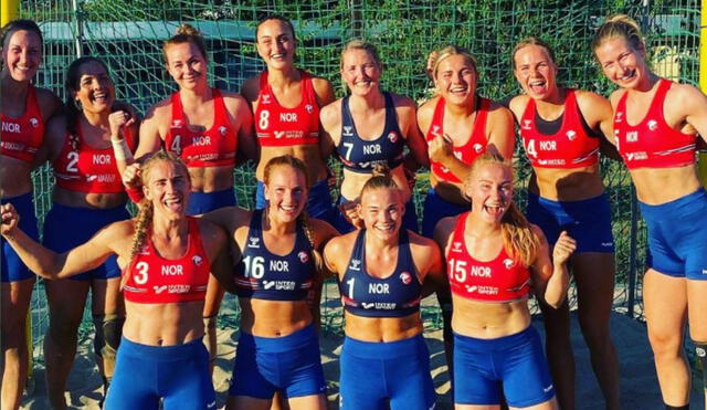 El equipo nórdico se enfrentó a la selección española por el bronce luciendo mallas. Foto: Twitter Norges Håndballforbund
