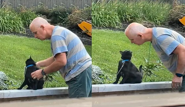 La grabación captó al sujeto cuando paseaba con su querida mascota y decide darle caricias. Foto: captura de TikTok