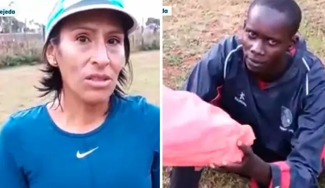 Gladys Tejeda tuvo un gesto de caridad con el maratonista keniano. Foto: captura/Movistar Deportes