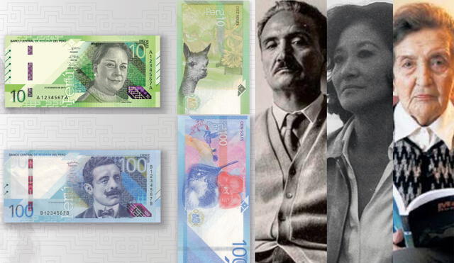 José María Arguedas, Tilsa Tsuchiya y María Rostworowski estarán en los nuevos billetes que faltan por entrar en circulación. Foto: composición/Twitter/BCR