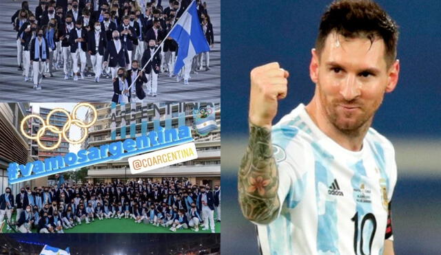 Lionel Messi no ocultó su emoción cuando observó a los atletas de su país desfilar en el Estadio de Tokio. Foto: composición La República