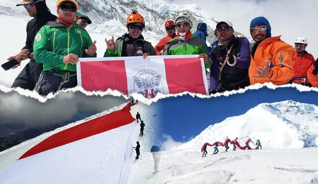 25 montañistas cumplieron el sueño de subir la bandera más grande del Perú al Huascarán. Foto: composición de Fabrizio Oviedo/GLR