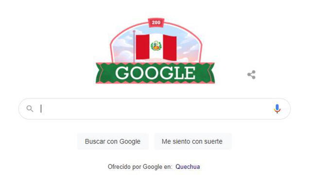 “¡Feliz bicentenario de la Independencia, Perú!”, saluda Google. Foto: captura de Google