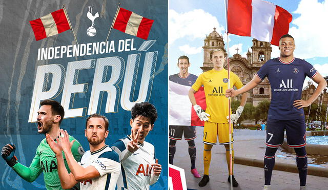 Poderosos clubes europeos expresaron sus felicitaciones a Perú por el bicentenario. Foto: composición Tottenham/PSG