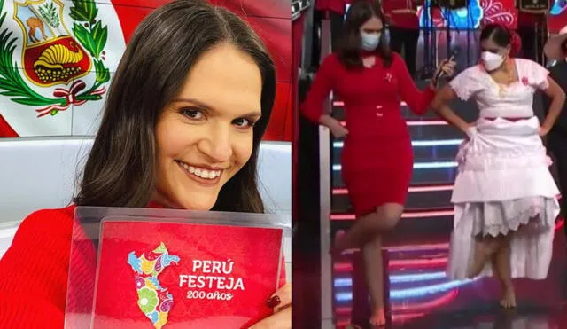 Lorena Álvarez celebra el Bicentenario del Perú durante enlace en vivo. Foto: Lorena Álvarez/ Instagram/ captura de Latina