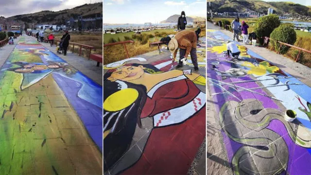 Intervención artística tiene por objetivo concretar una pintura de 3 kilómetros. Foto: Puno Regional Noticias