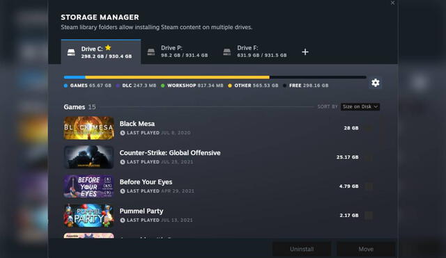 El cliente de Steam se actualiza con un mejorado gestor de descargas que permitirá identificar qué juegos ocupan más espacio. Foto: Twitter