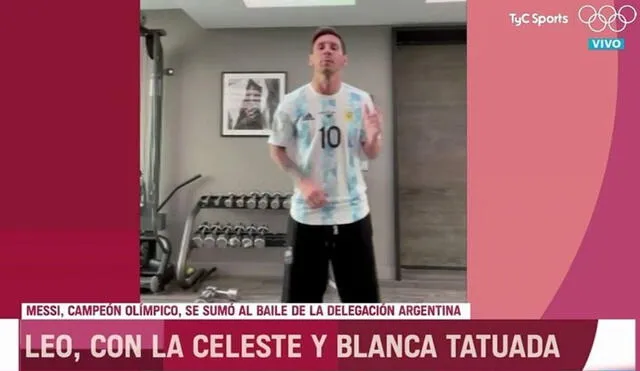 Lionel Messi baila cumbia junto a la delegación argentina de Tokio 2020. Foto: captura TyC Sports