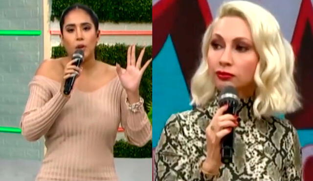 Melissa Paredes se mostró en desacuerdo con los puntajes que colocó Belén Estévez a las participantes de Reinas del show, en su edición especial por el bicentenario del Perú. Foto: captura de América TV