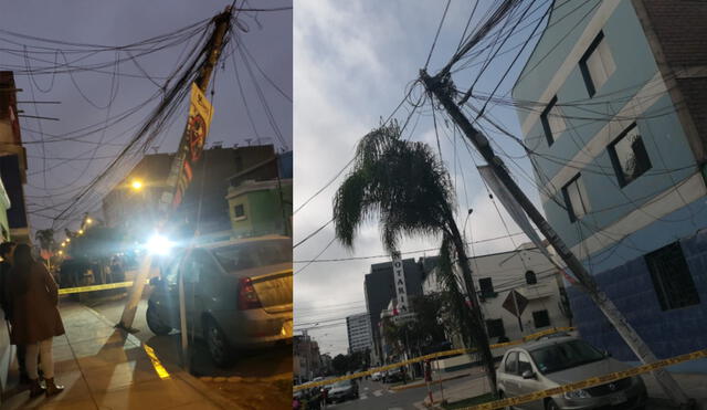 La caída del poste también ha causado daños a un vehículo. Foto: WhatsApp La República