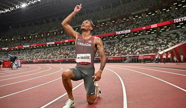 Andre De Grasse ganó la final de los 200 metros con un tiempo con 19,62 en Tokio 2020. Foto: AFP