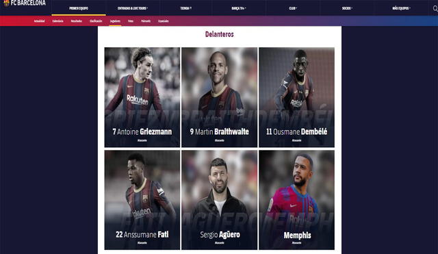 Lionel Messi fue eliminado, del apartado de delanteros, de la página web oficial del FC Barcelona. Foto: captura / FC Barcelona