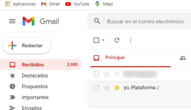 Gmail te presentará los correos electrónicos pesados en orden cronológico inverso. Foto: captura Gmail