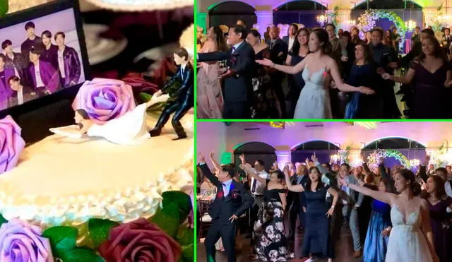 Novios son virales por su pastel y por bailar al ritmo de BTS en su boda. Foto: composición LR / @Mich3ll3DF