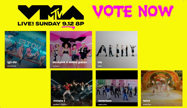 Solo categorías seleccionadas admiten votos del público en los MTV VMAs. Foto: composición MTV